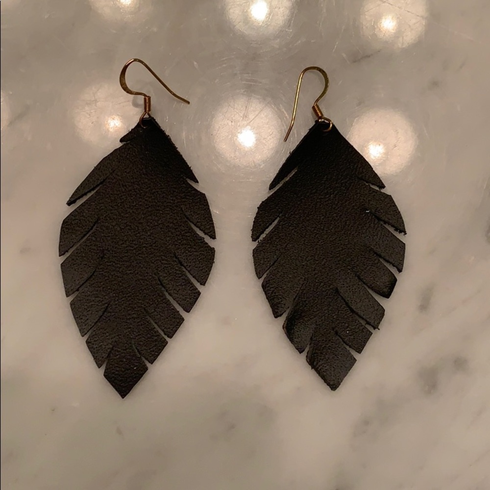 Handmade red leather earrings
